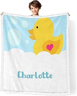 NZOOHY Rubber Yellow Duck Personalized Sherpa Baby Blankets for Boys Girls,Newborn Custom Name Blanket for Shower Gift 30x40 in