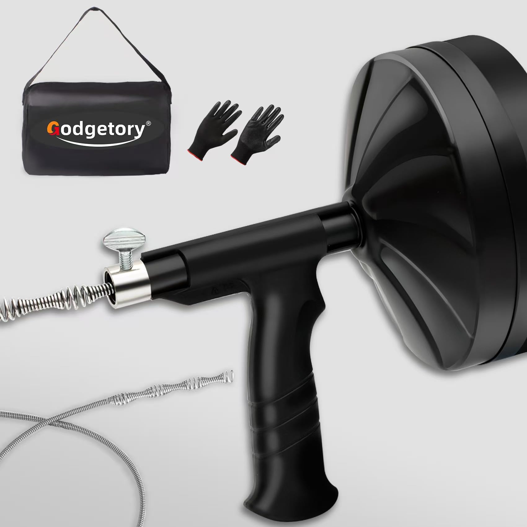 50 FT Drain Snake Auger with 1/4 in Drill Adapter, Manual or Drill Powered