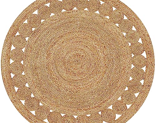 Bedding Craft 7684 Hand Woven Farmhouse Jute Area Rug 4 Ft Round Natural Yarn With Braided Reversible - Ecofriendly Ideal For Bedroom Kitchen Living Room Style thumb #4