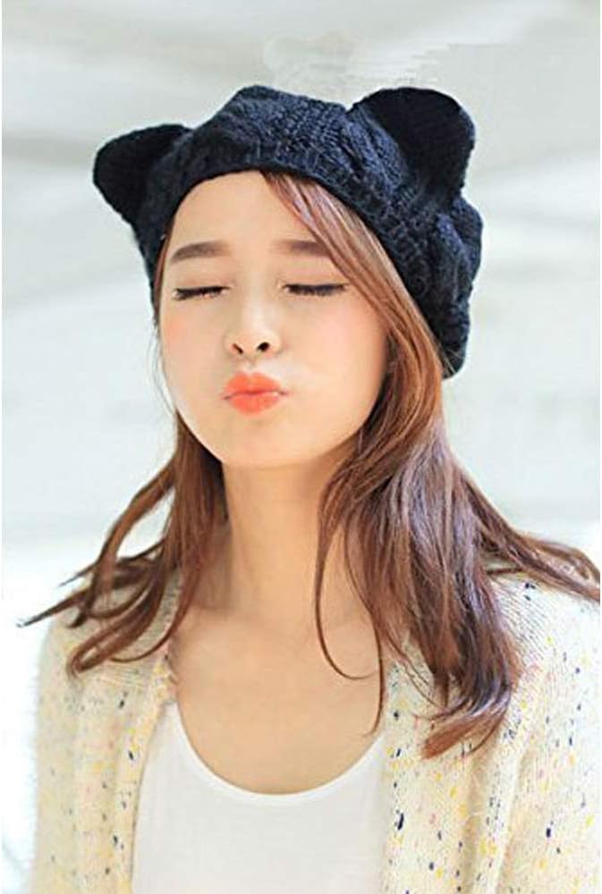 umbresen Cute Woollike Knitted CAT Kitty Ears Women Lady Girl Headgear Crochet Christmas Hats - Image 5