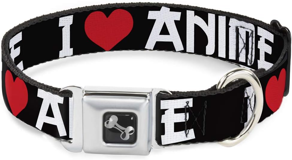 Buckle-Down Seatbelt Buckle Dog Collar - I "Heart" ANIME Bold Black/White/Red - 1" Wide - Fits 11-17" Neck - Medium