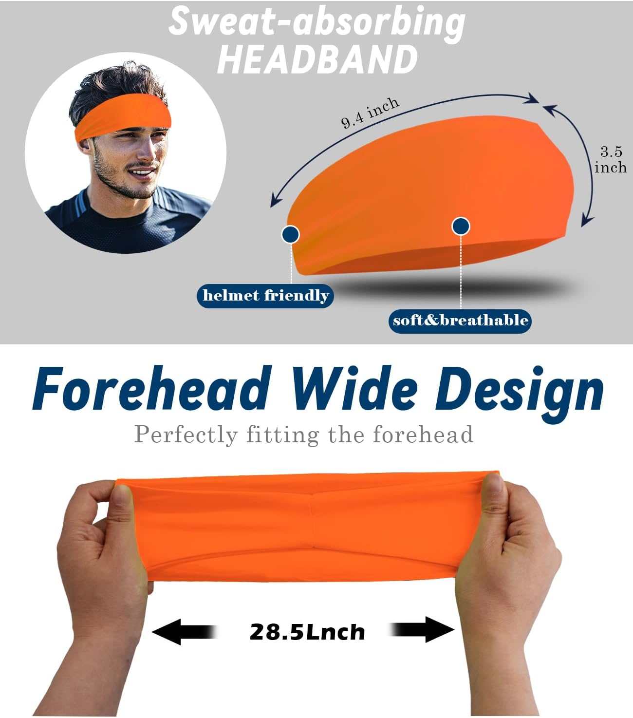 Headband for Men & Women, Sweat Wicking Sports Sweatband Headbands, Workout Running Training Yoga Basketball Hairband - Image 4
