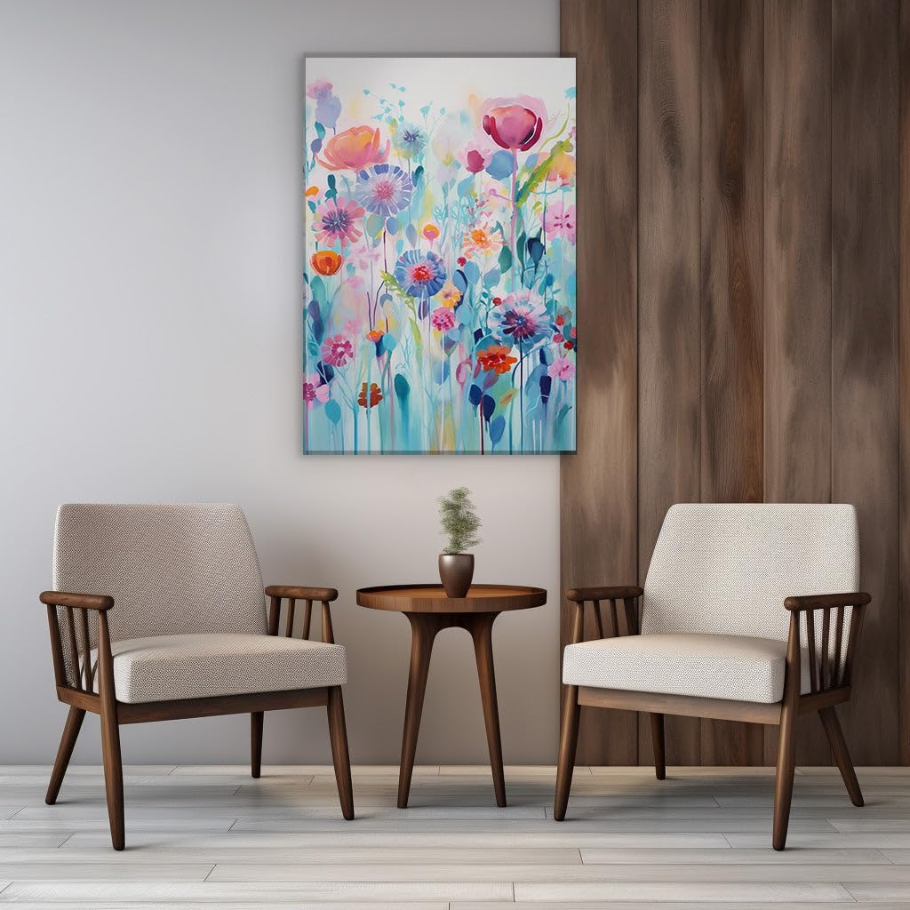 Canvas for Living room. Blooming Abstraction: Unveiling the Vivid Dreamscape of Floral Fantasy, 27 x 18 inch Canvas Wall Art - Contemporary Masterpieces - Modern Home Decor - 69x46 cm (27x18 inch)