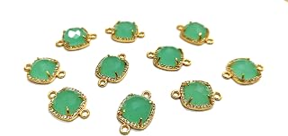 Multi Quartz Stone Briolette Cushion Shape Connector Pave CZ Double Loop 13mm charm, Gemstone Bezel, Setted Cubic Zirconia Jewelry Per