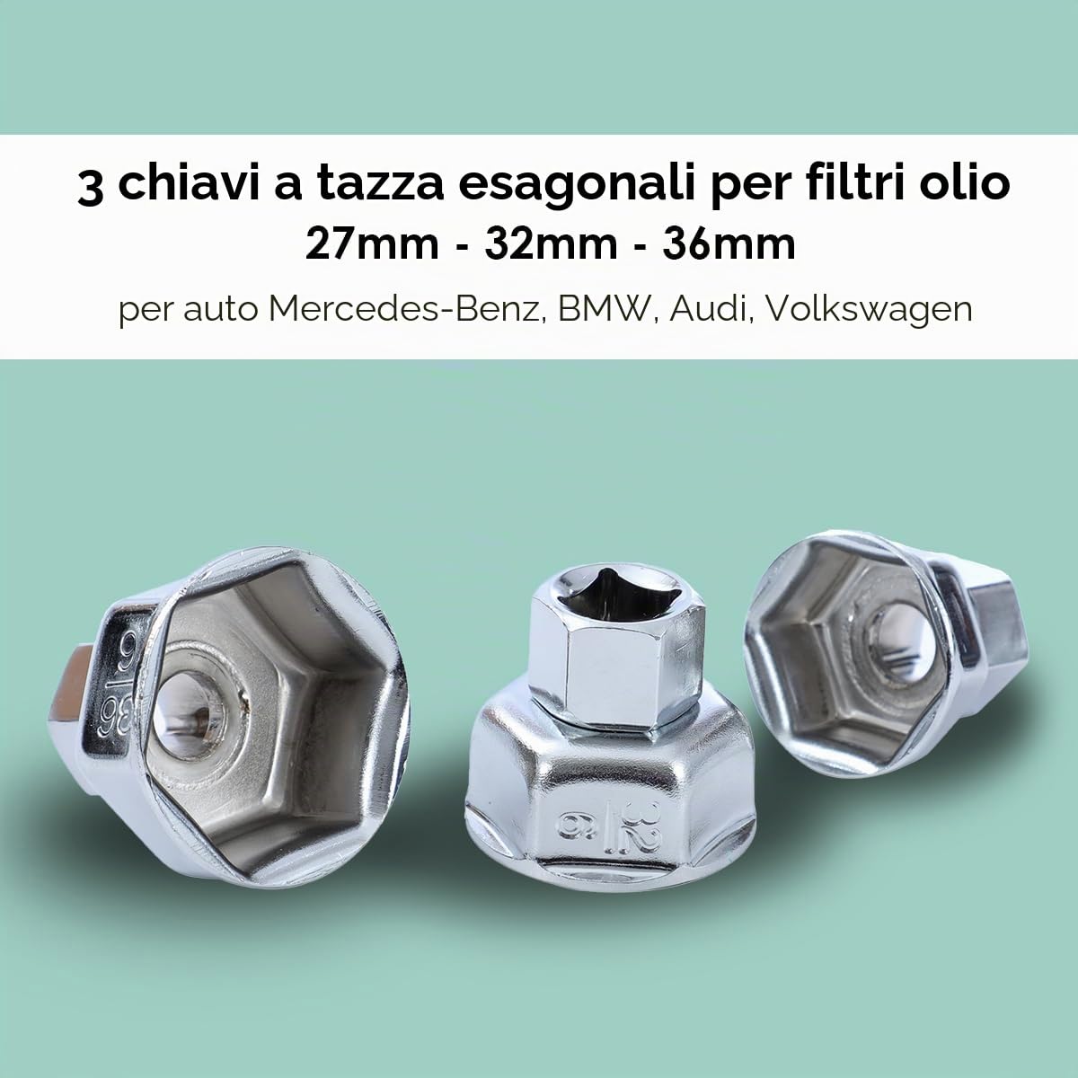 TOPWAY 25 Pezzi 1/2" Set di Chiavi per Filtro Olio in Acciaio Inossidabile Chiavi a Bussola per Filtro dell’Olio per Garage Auto Riparazione con Custodia