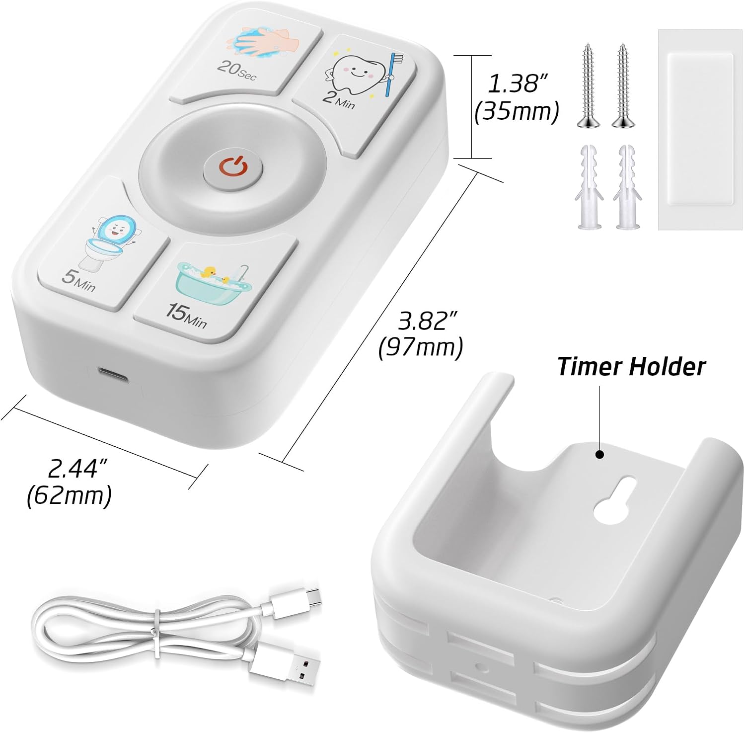 Kids Timer for Tooth Brushing, Washing, Toilet & Shower White