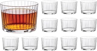 Bormioli Rocco Exclusiva Rum Tumblers, Set of 12-7.25 Oz. Ribbed Drinking Glasses with Crystal Star Glass & XLT Treatment, Made in Italy - Durable Cocktail Tumblers for Daily Use, Dishwasher Safe