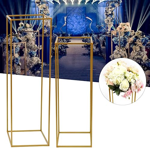 Miniatura 3 de 2 piezas de soporte de flores de boda, centros de mesa de metal para mesas, florero de plantas de flores, jarrón de piso alto, columna geométrica,