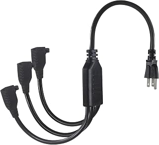 18 Inch Power Extension Cord 3 Way Splitter- 1 to 3 Splitter Outlet Power Cable Black SJT 16 AWG Indoor 3 Prong Extension Cord, 3-Outlet Plug 1.5FT Electrical Short Extension Cord for Home/Office