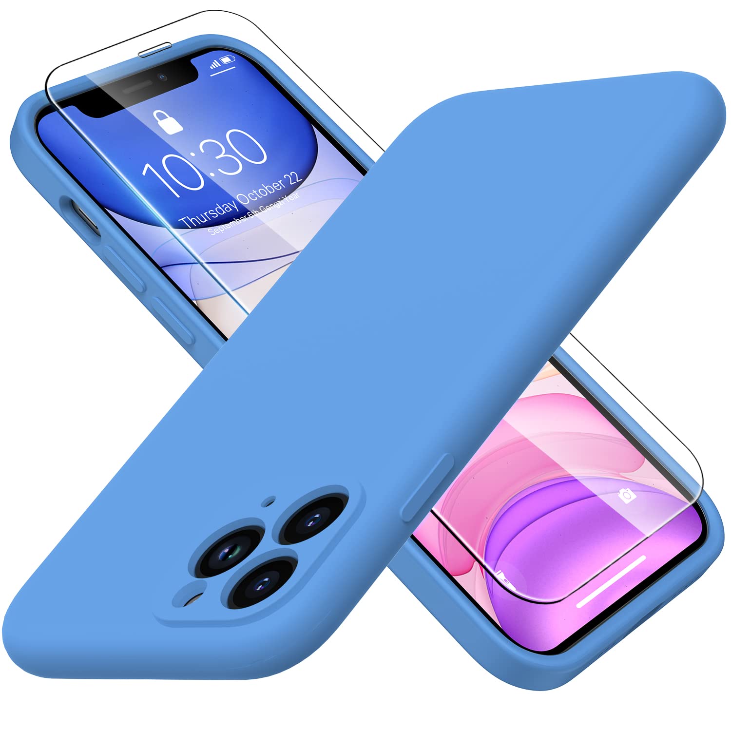 for iPhone 11 Pro Max Case with Screen Protector - Upgraded Camera Lens Protector - Soft Full Coverage Liquid Silicone Cover - Scratch-Proof Protective Phone Case 6.5" - Sky Blue