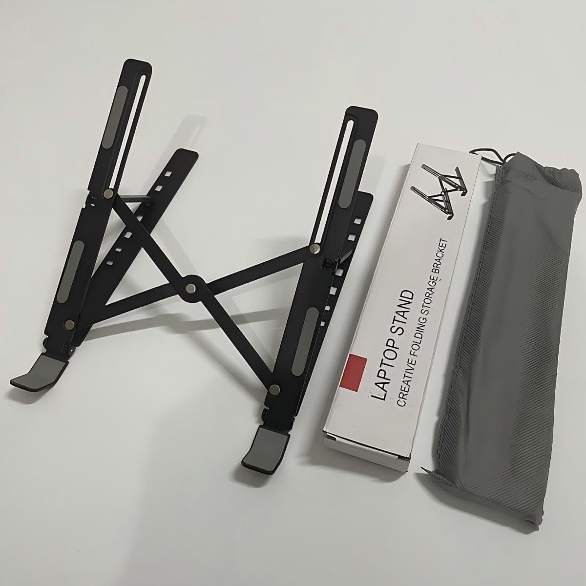 FANCYCOLLECTION Laptop Cooling Stand, 6-Angle Adjustable Aluminum Ergonomic Foldable Portable Desktop Stand, Compatible with 10-15.6 inch MacBook iPad, HP, Dell, Lenovo Silver (Black)