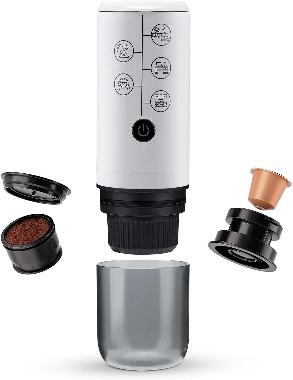 Portable Espresso Machine, 17 Bar Mini Coffee Maker Travel Coffee Maker for Camping Compatible with Nes Series Capsules and Ground Coffee Electric Espresso Maker (A-White)