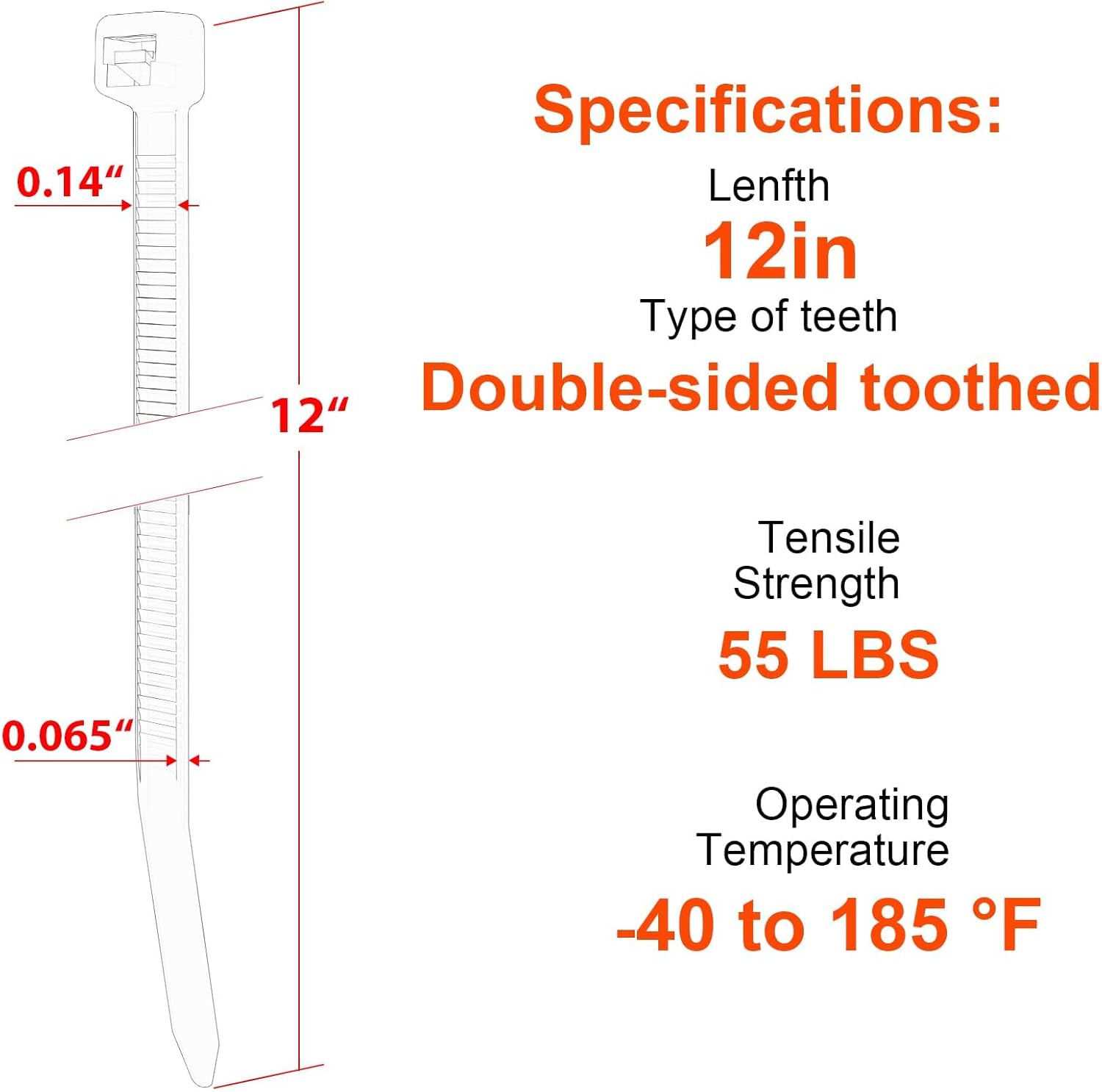 Zip Ties 12 Inch, Cable Ties With Double Sided Toothed 2024 Patented Design, 55LBS Tensile Strength Heavy Duty Wire Ties, Nylon PA66 UV Resistant Black Cable Ties For Indoor and Outdoor Use, 500Pack
