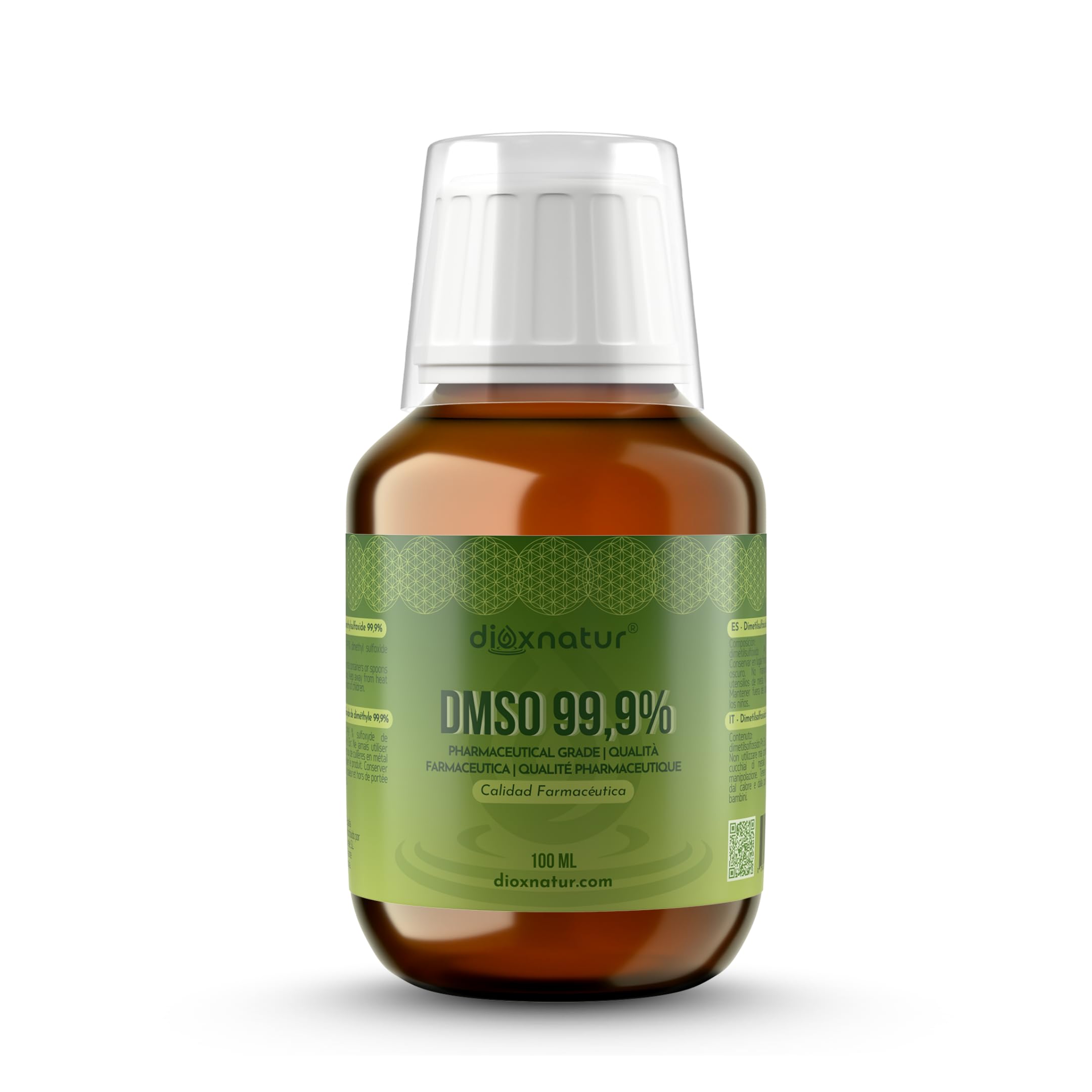 DMSO 99.9% 100ml Dimetilsolfossido grado farmaceutico flacone vetro ambrato misurino