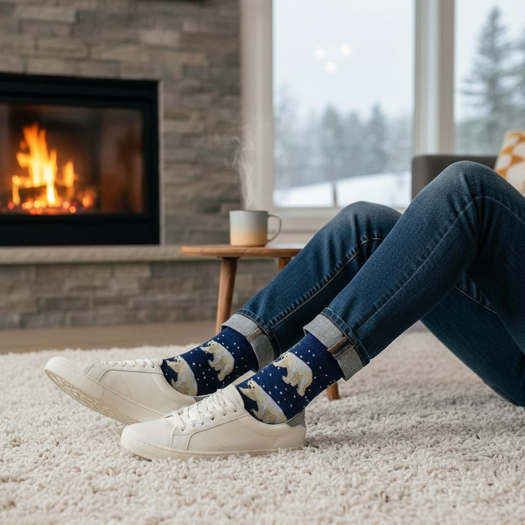 Polar Bear Dress Socks Funny Novelty Crazy Fun Design Men Size 8-12 Cotton Casual Crew Colorful Funky Fancy Socks Gift for Men