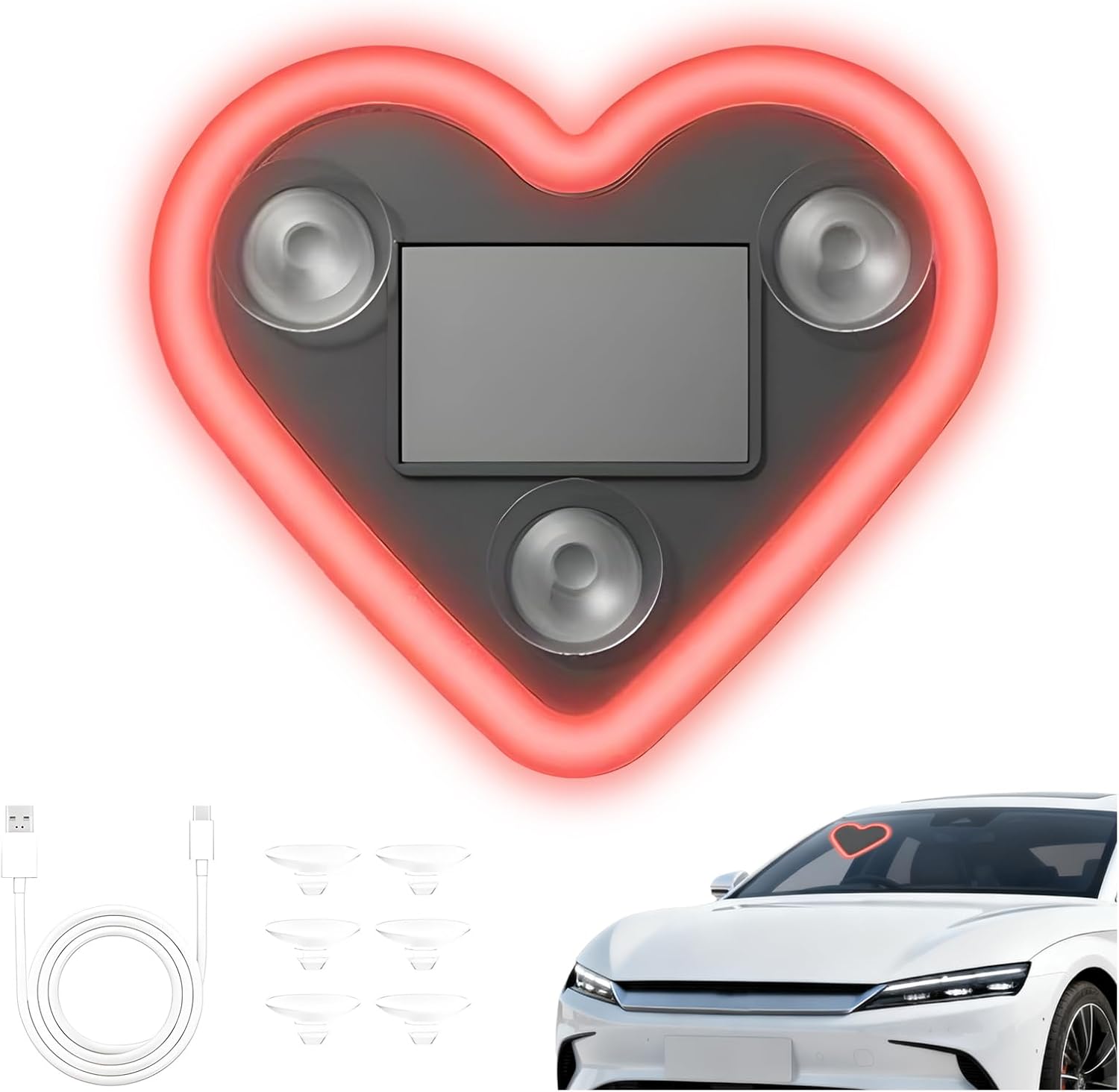 Solar Powered Car LED Ambient Light, Heart-Shaped Neon Light, Ip65 Waterproof Soft Warm Light Romantic Car Atmosphere Tube, Switchable Modes, for Outdoor Decor, Couples Space (Combination Set of 4)