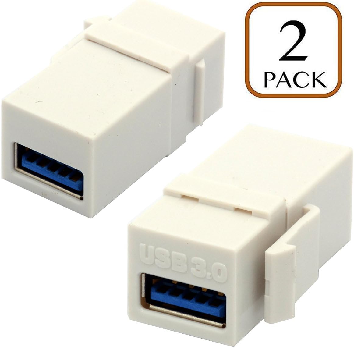 USB 3.0 Keystone Jack Inserts, USB Adapters Cable interface Coupler Female to Female Connector Extension For Wall Plate Outlet Panel 2 Packed (White, Straight)