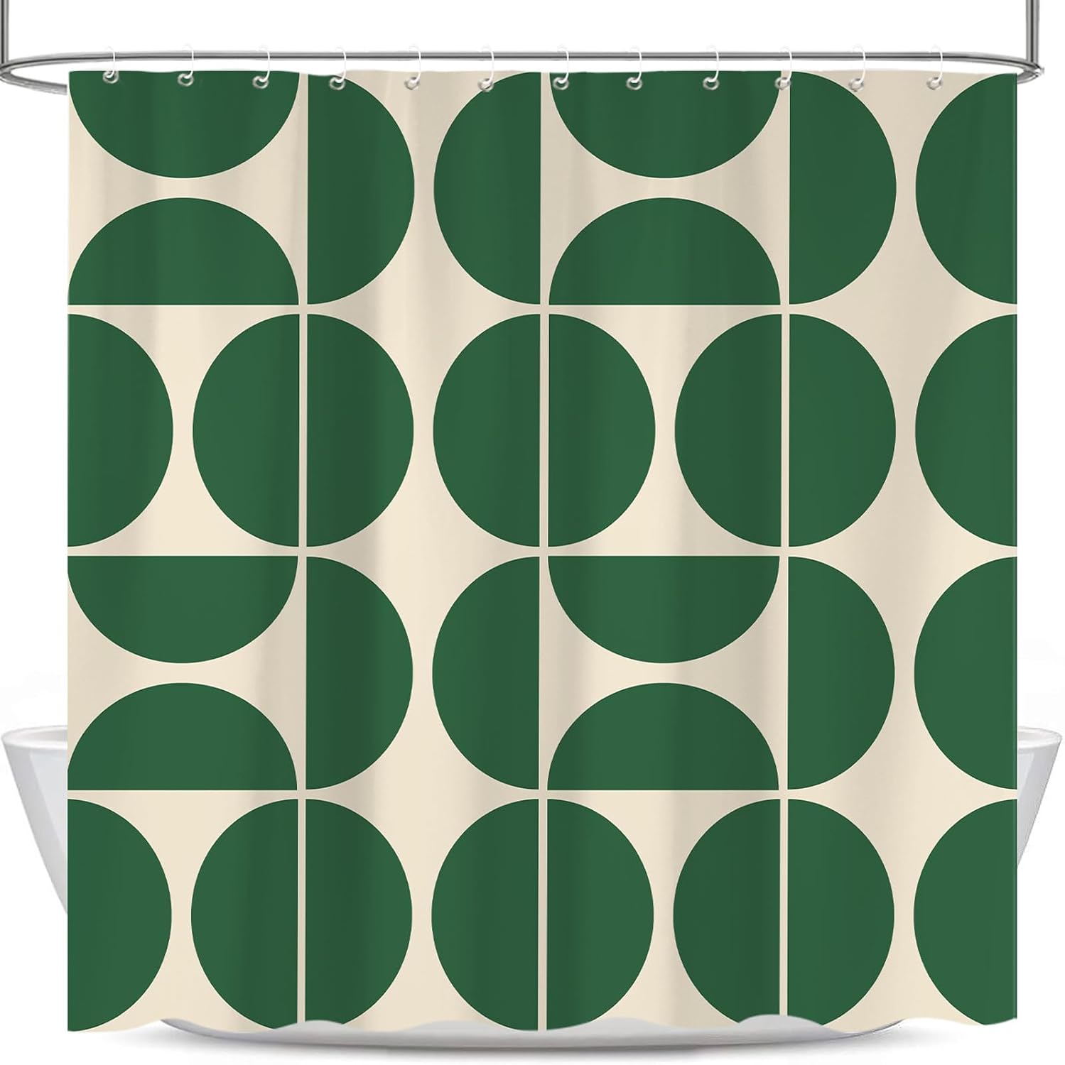 Green Mid Century Modern Shower Curtain, Boho Abstract Geometric Retro Art Bath Curtains for Bathroom, Colorful Unique Pattern Waterproof Polyester Fabric Bathroom Set 12 Hooks 72X84IN