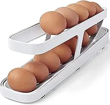 3MH | Egg Holder for Refrigerator | Rolldown Refrigerator Egg Dispenser, Space Saving Egg Tray, 2 Tier Rolling Egg Dispenser | Universal size & Aesthetic white| BPA-Free