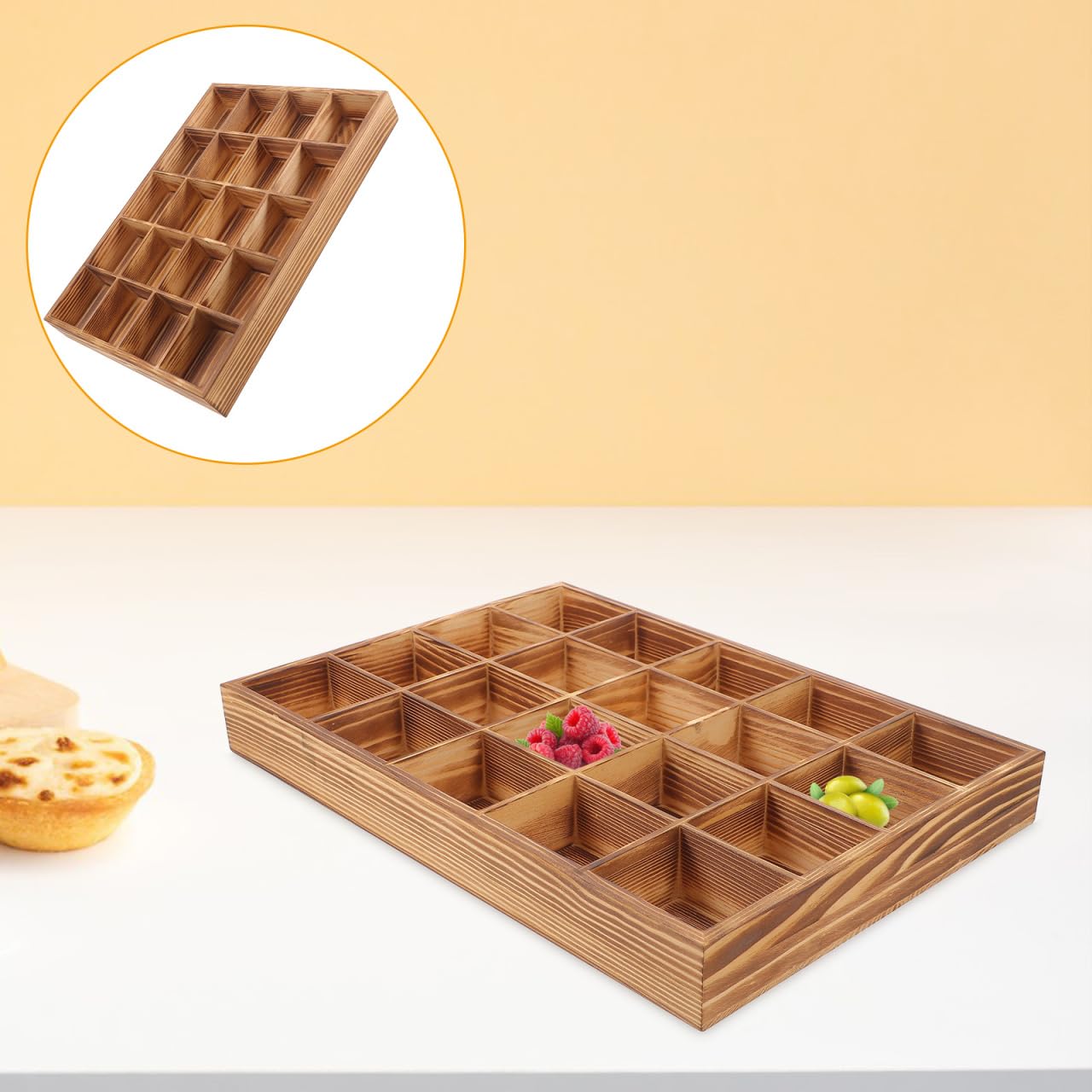 ABOOFAN Scatola Organizer in Legno Con 20 Scomparti Per Calzini E Biancheria Intima Divisorio Per Cassettiera Per Riporre Cravatte Cinture E Accessori 13.11X9.17X1.54In