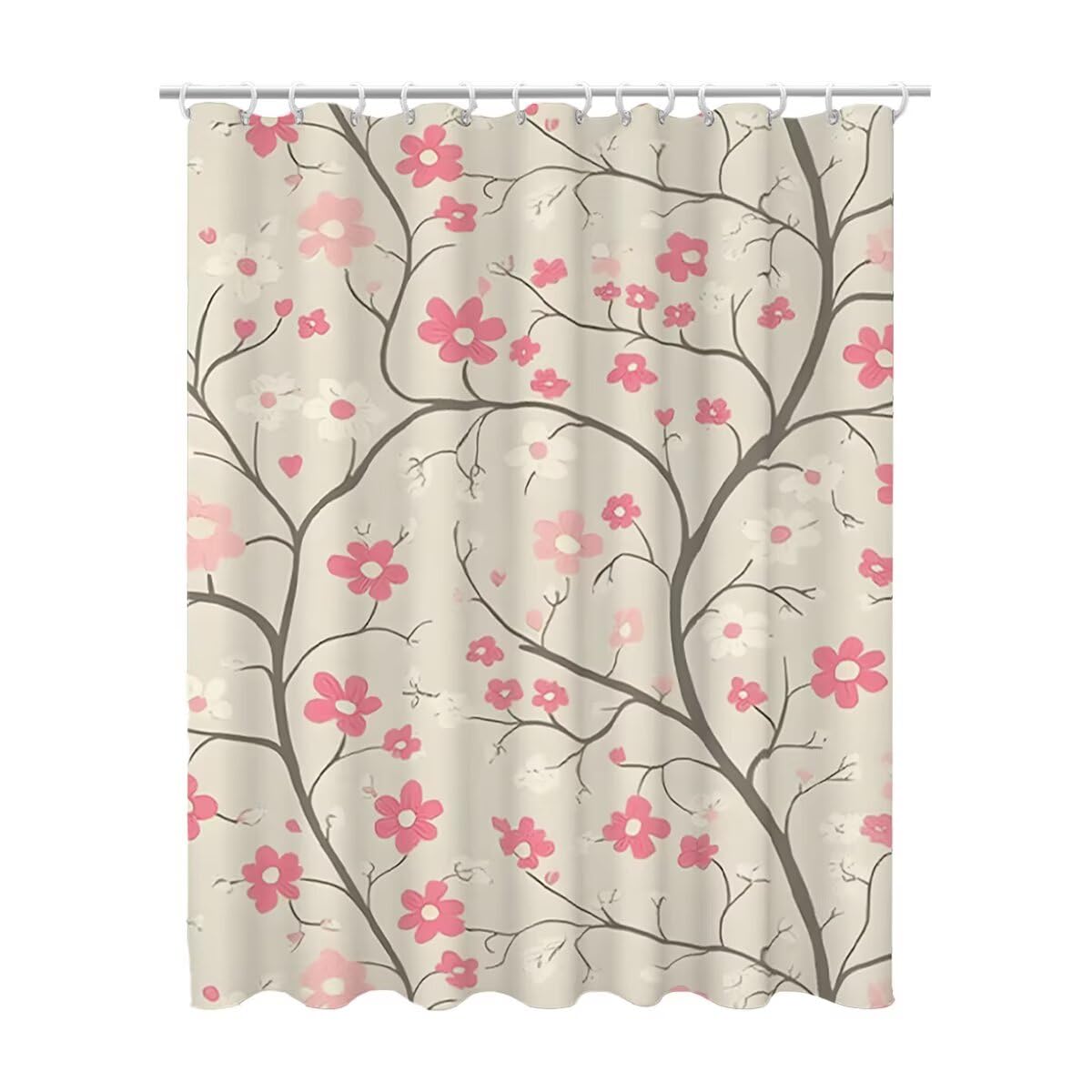 Rideau douche crème en polyester tissu occultant et étanche avec ses 12 crochets
