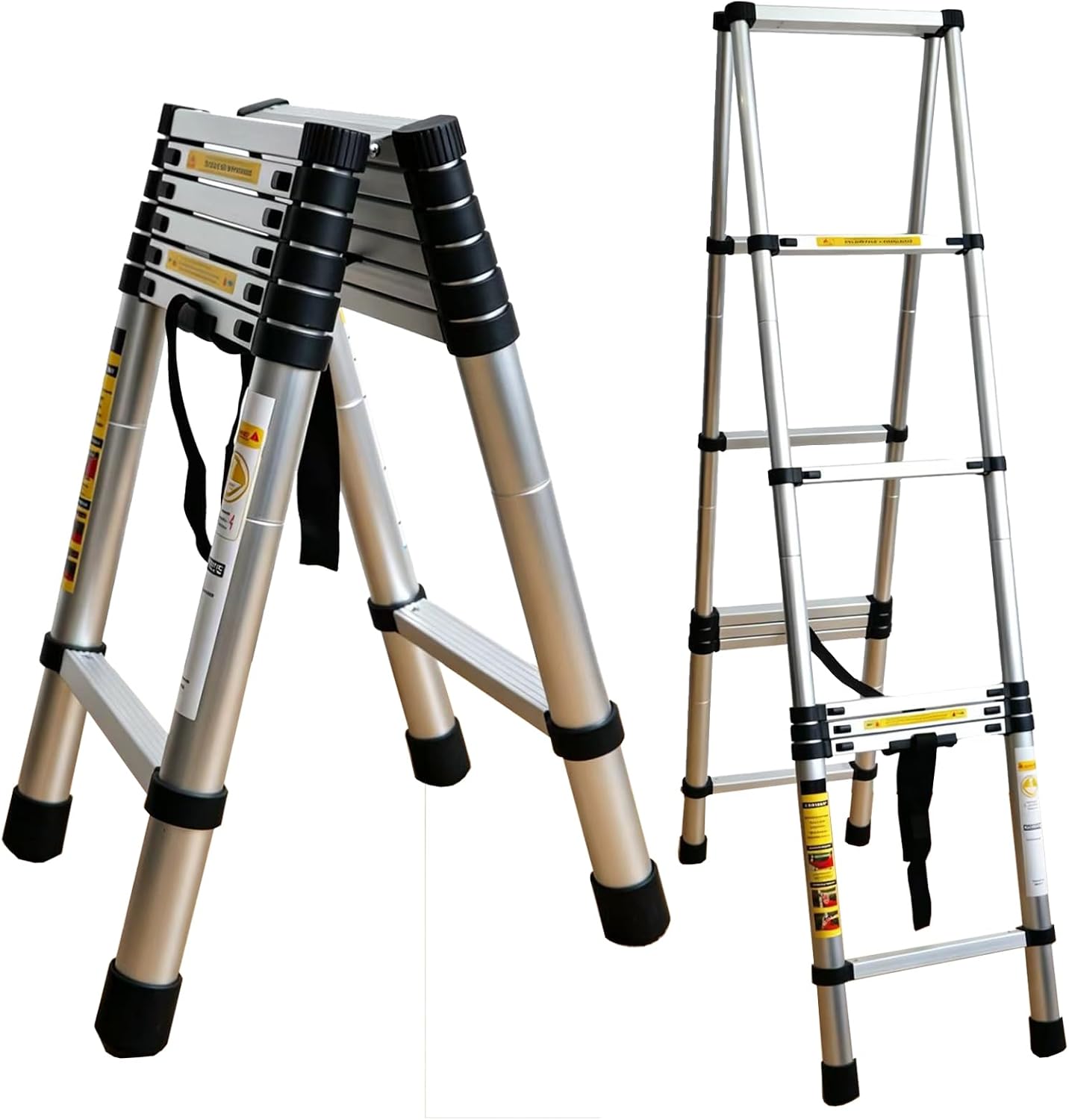 10.5FT Aluminum Telescopic Ladder, One-Button Retraction Telescoping Ladder, 11+11 A Frame Step Ladder, Non-Slip Feet, 330lb Capacity Extendable Ladder for Home, Roof, RV