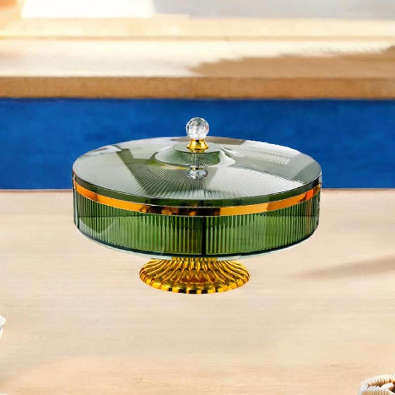 Dessert Plate with Foot, Pastry Display for Fruit, Multipurpose Storage Box for Nuts and Snacks, Cake Tray, Cocktails, Cupcakes, Candy, Green