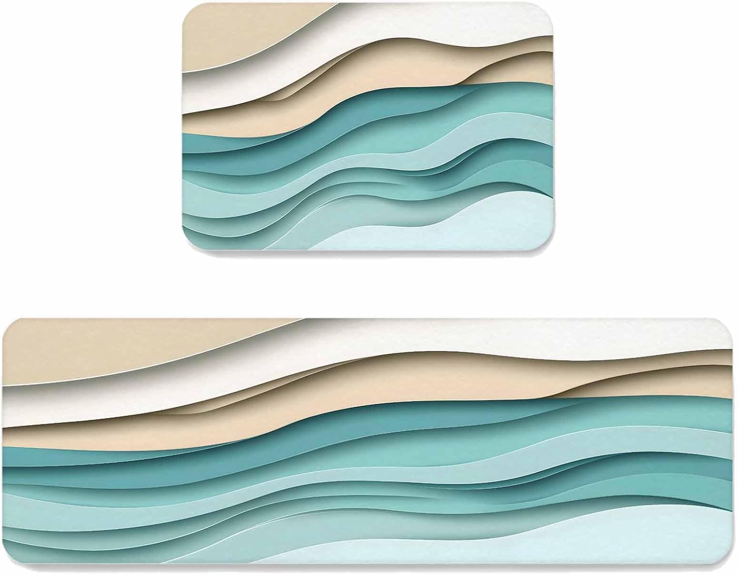 Prime Leader Turquoise Ombre Kitchen Mat Set 2 Pieces Abstract Stripe Ocean Wave Geometric Modern Art Non Slip Kitchen Rugs Washable Runner Rug Mats for Sink Laundry (23.6" x 35.4"+23.6" x 70.9")