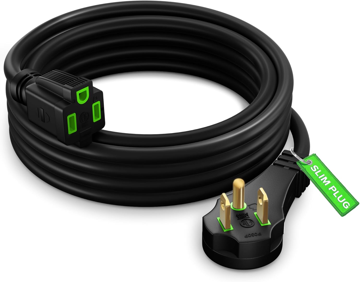 Maximm Flat Plug Extension Cord 8 ft with Slim Space-Saving Plug Design, Low Profile Extension Cord 14AWG (Black)