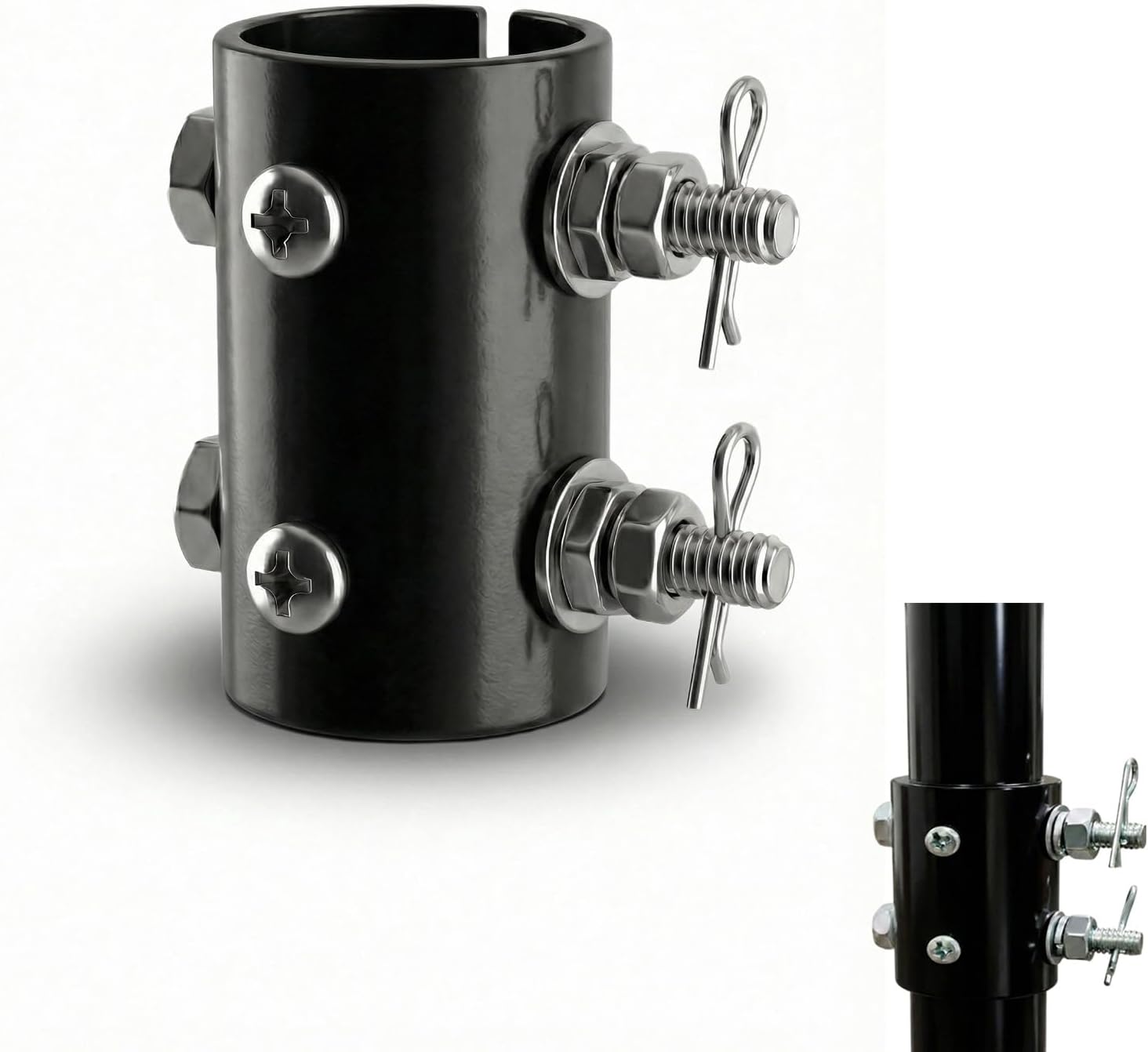 Ceiling Fan Downrod Coupler with Open-Slot Design,1.26" Outer Diameter & 1.8" Length & 2mm Thickness, Fits Various Non-Threaded Ceiling Fan Rods of 1" OD, Includes Secure 2 Safety Clips (Black)
