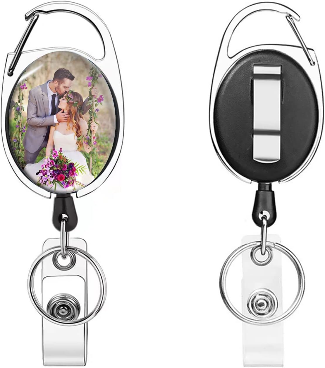 Custom Carabiner Badge Reel Personalized Badage Reel Holders with Belt Clip, Keychain Retractable Badge Reels for Nurse, Employee, Office