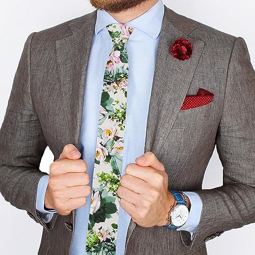 Image of Mantieqingway Floral Ties for Men Skinny Cotton Tie Flower Necktie