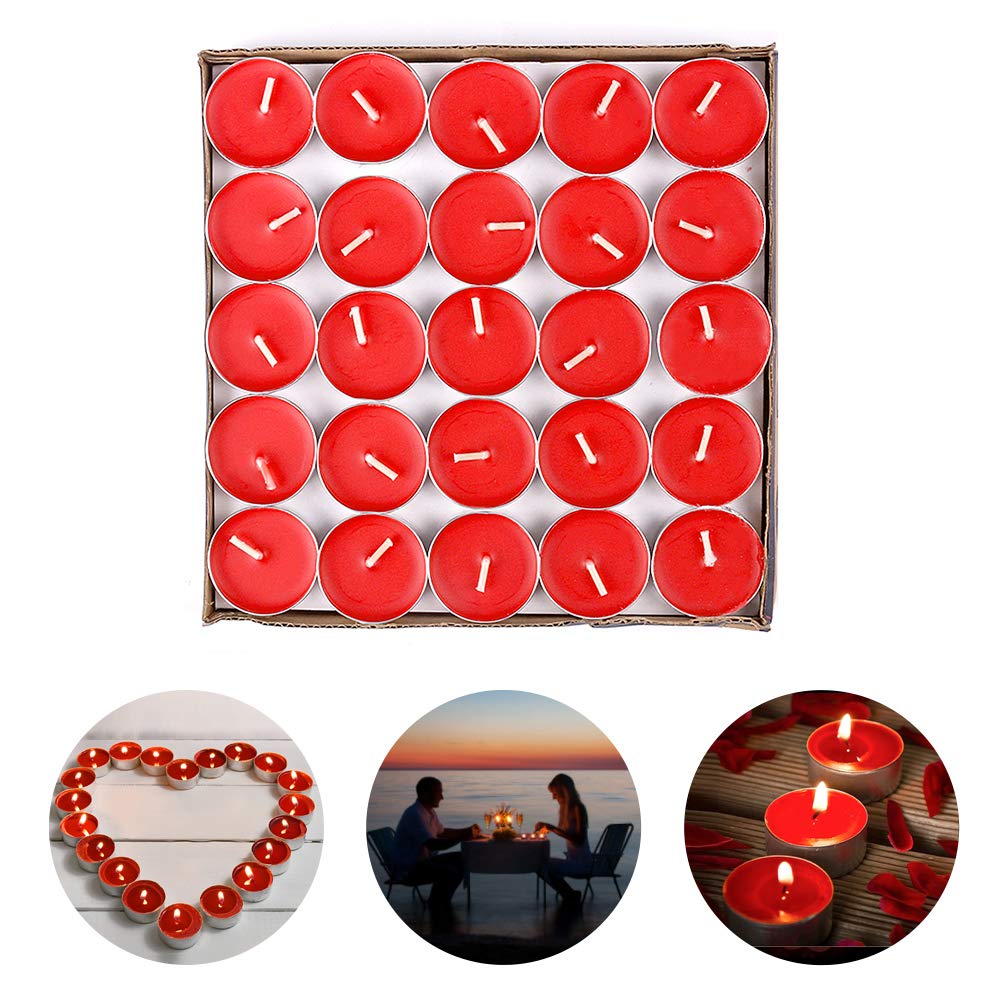 Candele Decorative Feste Matrimonio Kinmsito 100 Candeline Tealight Rosse - Lumini Da 2 Ore Per Atmosfere Romantiche, Feste E Decorazioni Rosse 2 Ore