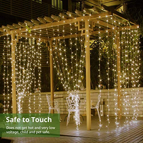 LE Lichtgordijn, 3 x 3 m, USB-lichtsnoer, gordijn met 300 leds, warmwit, 8 modi, dimbaar koperdraad, lichtketting met batterij voor buiten, binnen, decoratie voor slaapkamer, feestdecoratie, Kerstmis, bruiloft - Image 4