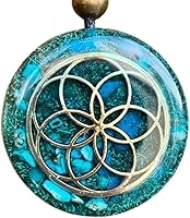 Vista 1 de Orgone Necklace by Seed of Life - Healing Crystals Stones - Protection - SBB Coil-Orgonite Pendant Gems Turquoise, Moonstone, Rose Quartz