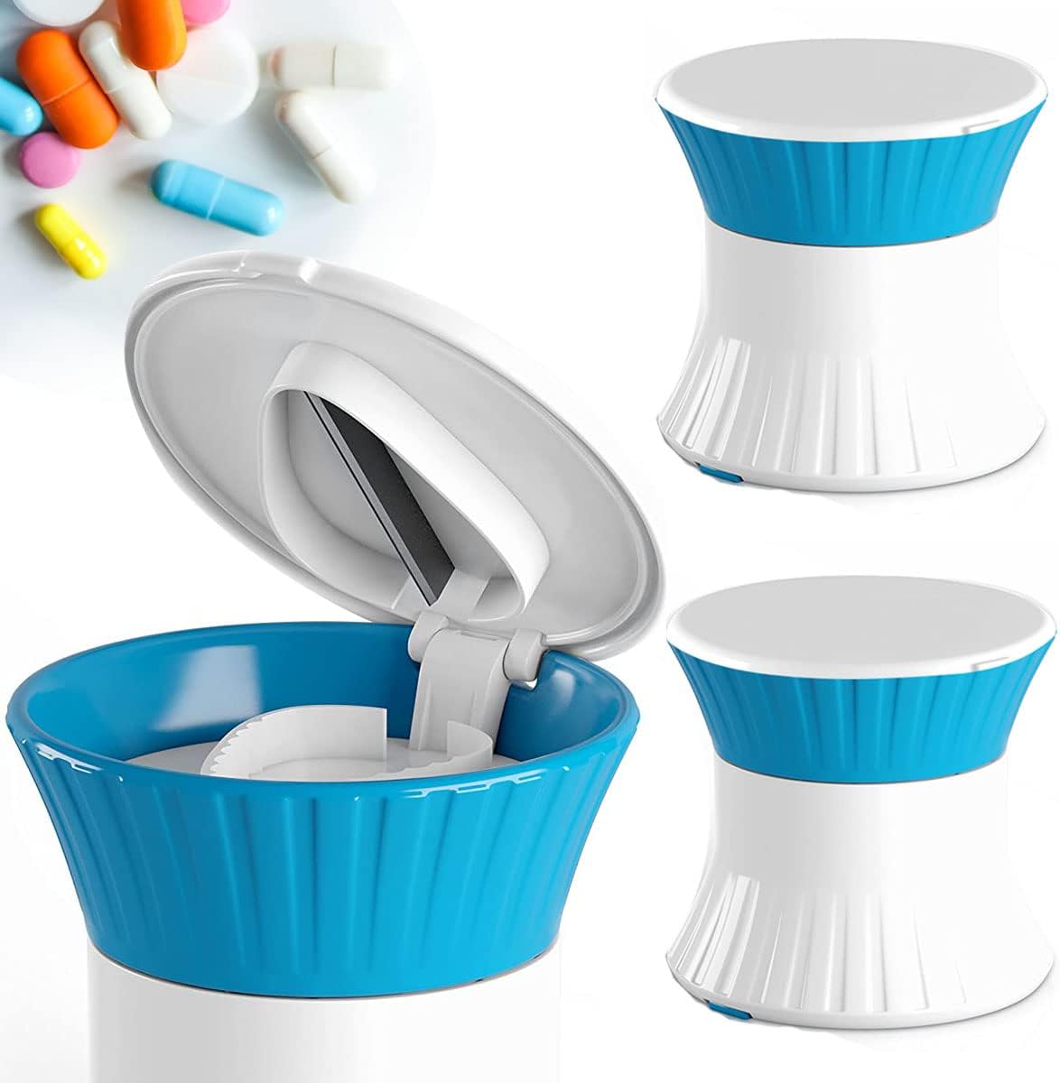 REVHQ 2 Pack Pill Crusher Cutter Splitter Grinder - [3 in 1] - Pill Crusher Pulverizer - Tablet Cutter with Small Pill Box Container - Pill Breaker Slicer Chopper Divider - Multifunction