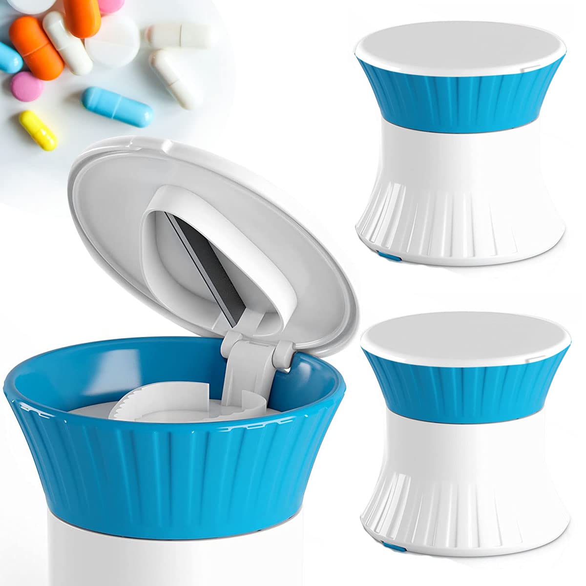 REVHQ 2 Pack Pill Crusher Cutter Splitter Grinder - [3 in 1] - Pill Crusher Pulverizer - Tablet Cutter with Small Pill Box Container - Pill Breaker Slicer Chopper Divider - Multifunction