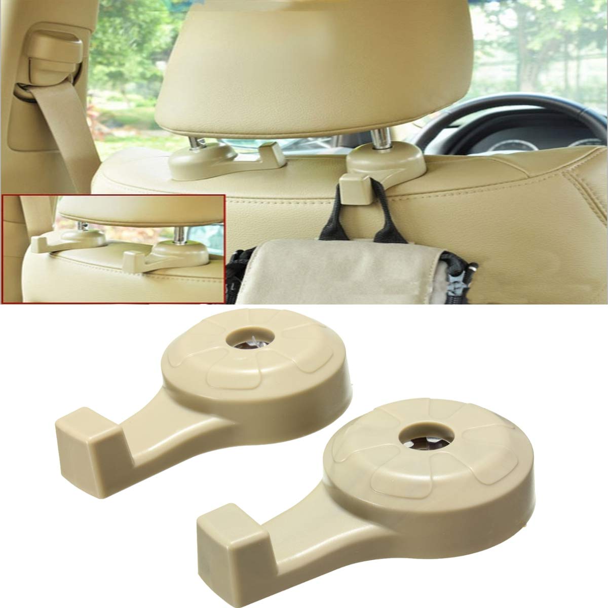 ELUTO 2pcs Universal Car Headrest Seat Back Luggage Clothes Bags Hanger