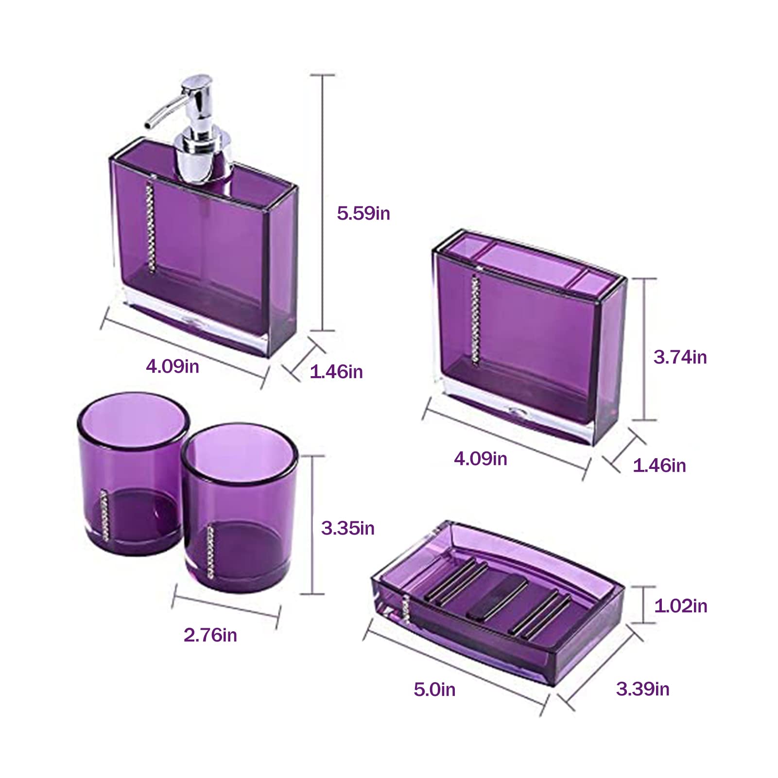 Bathroom Accessories Set, 5Pcs/Set Acrylic Modern Bath Decor Set with Emulsion Bottle Toothbrush Holder Dish Gargle Cup -Bathroom Home Decor, Vanity Organize ()