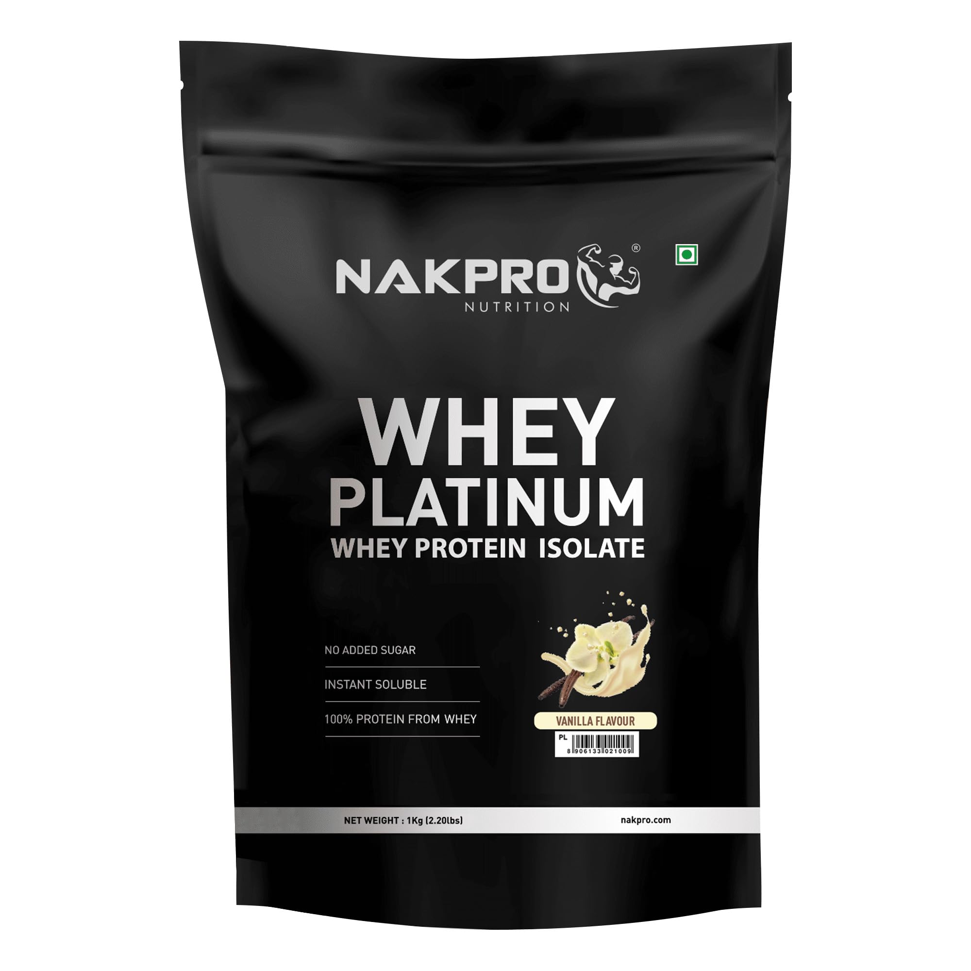 NAKPROPlatinum Whey Protein Isolate 1kg Vanilla | 28g Protein, 6.4g BCAA | Trustified Certified 100% Authentic Supplement Powder & No Adulteration | Low Carbs, Fast Absorbing Whey Protein Powder
