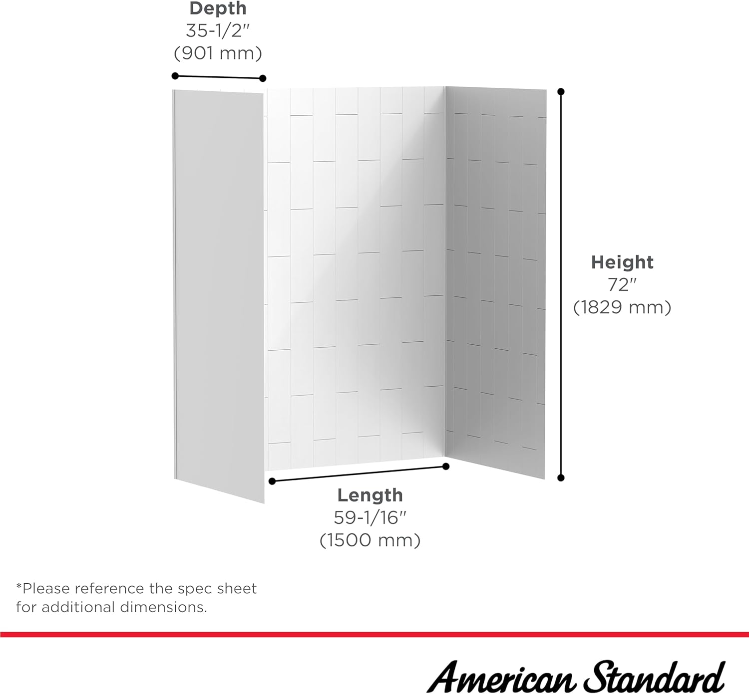 White Glossy Tile 72" Bathtub Wall Panels