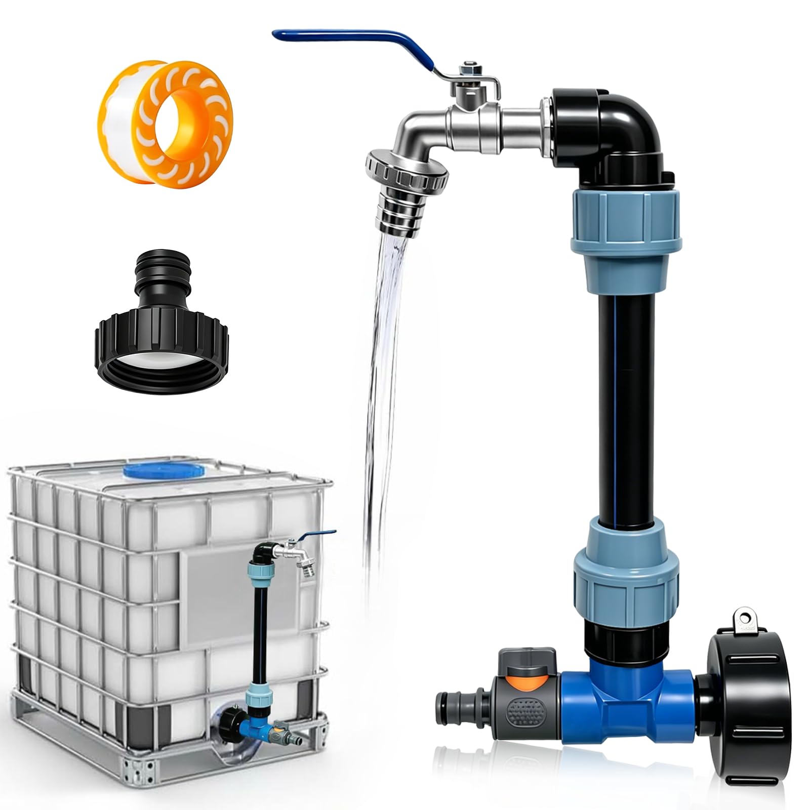 Robinet Cuve 1000l Col de Cygne: 3/4" Vanne Pour Reservoir Eau 1000 Litres Exterieur - 2 In 1 adaptateur Cuve 1000l - Robinet Recuperateur Eau De Pluie