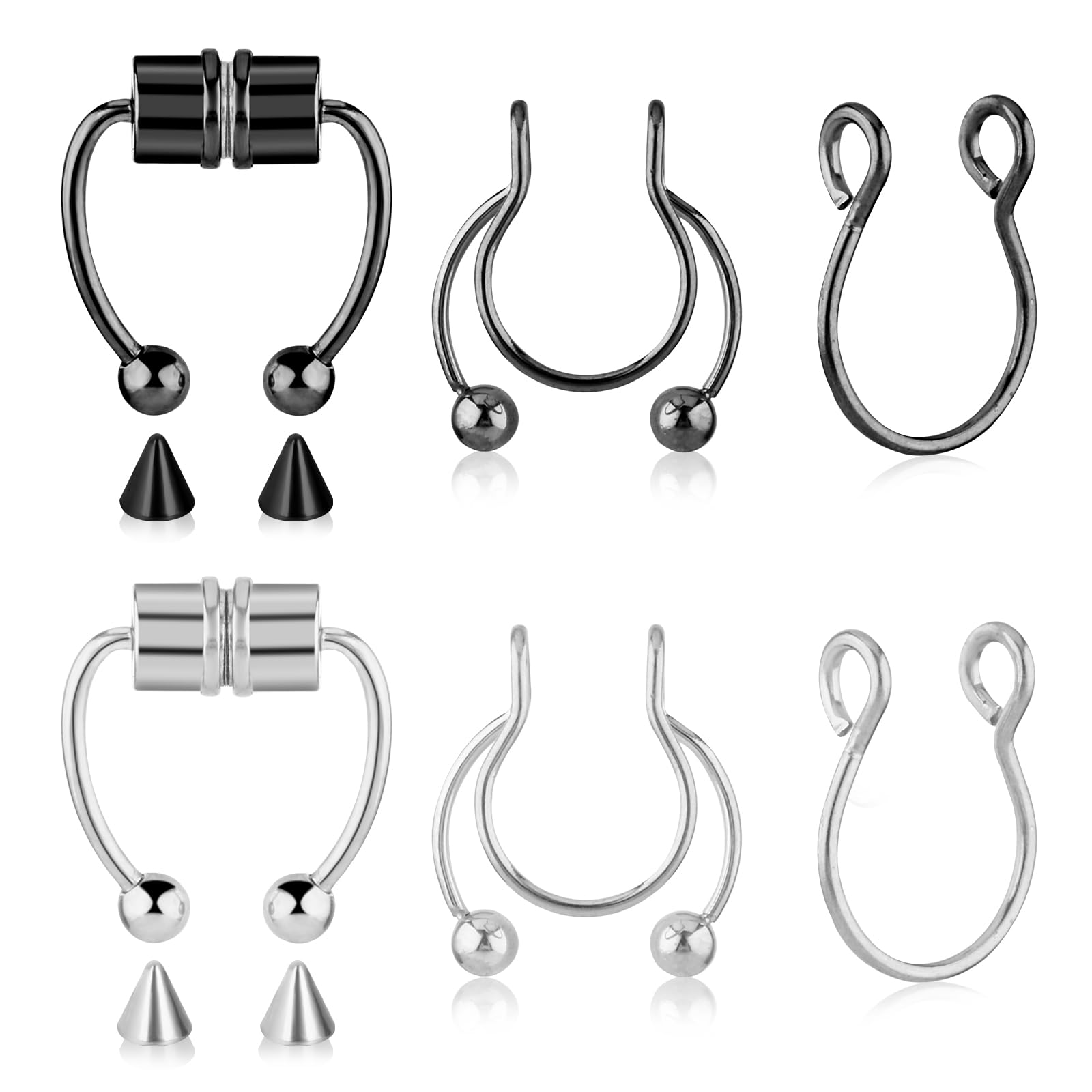 Yolev 6 Piezas Piercing Septum Falso Anillo de la Nariz Falsa Anillo Magnético de la Nariz Piercing Nariz Aro Falso Anillo del Tabique Falso Artificial Mujeres Falsas