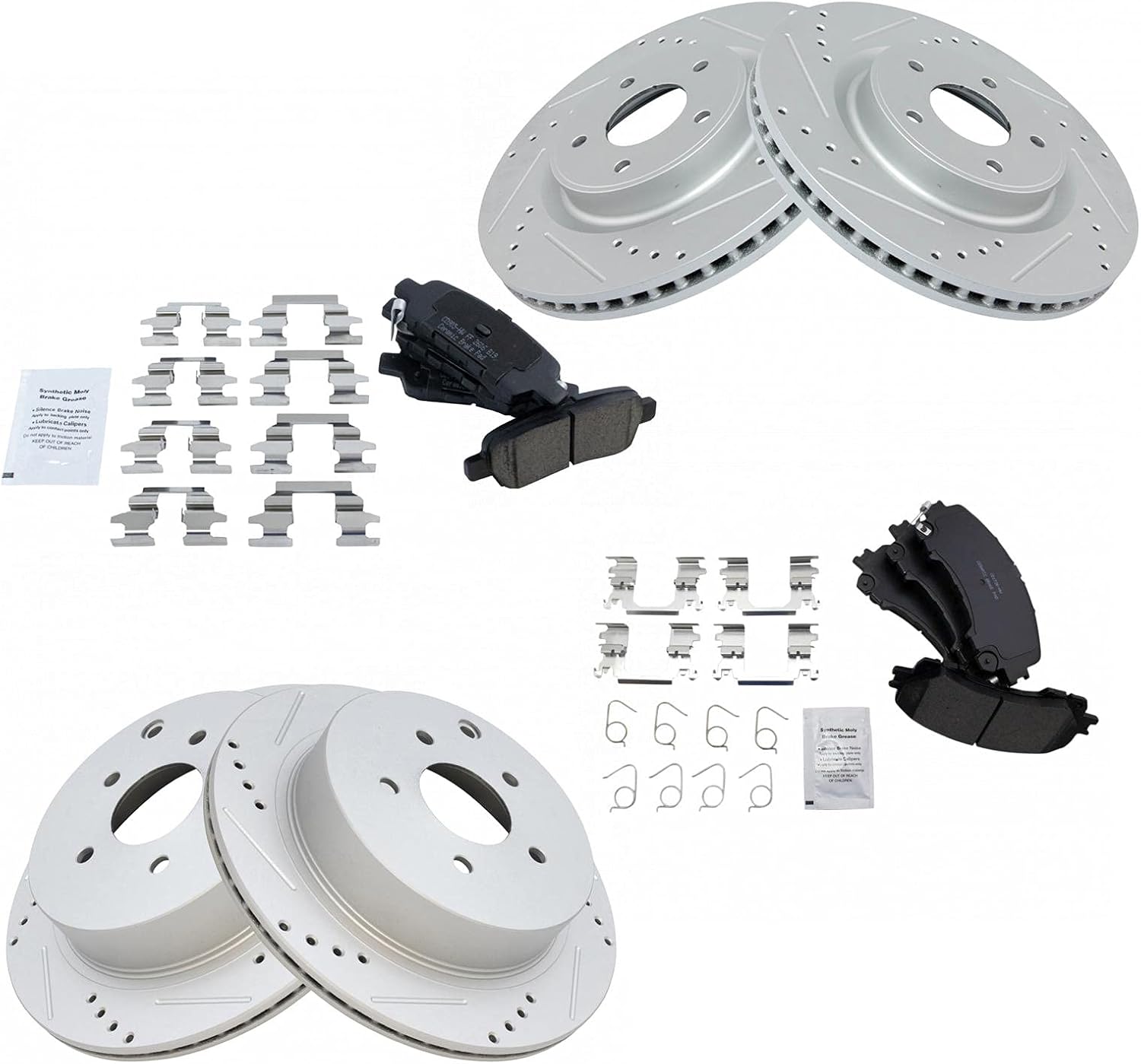 TRQ Front and Rear Performance Brake Pad & Rotor Kit Brake Pads Brake Rotors Set Ceramic Vented Premium G-Coated Compatible with 2014-2020 INFINITI Q50 2017 Q60