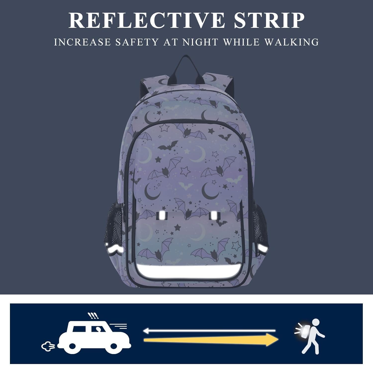 Purple Bat Moon Backpack for Girls-Boys Middle-School Elementary Bookbags Toddler School Bags Child Lightweight Preschool Large Bookbags