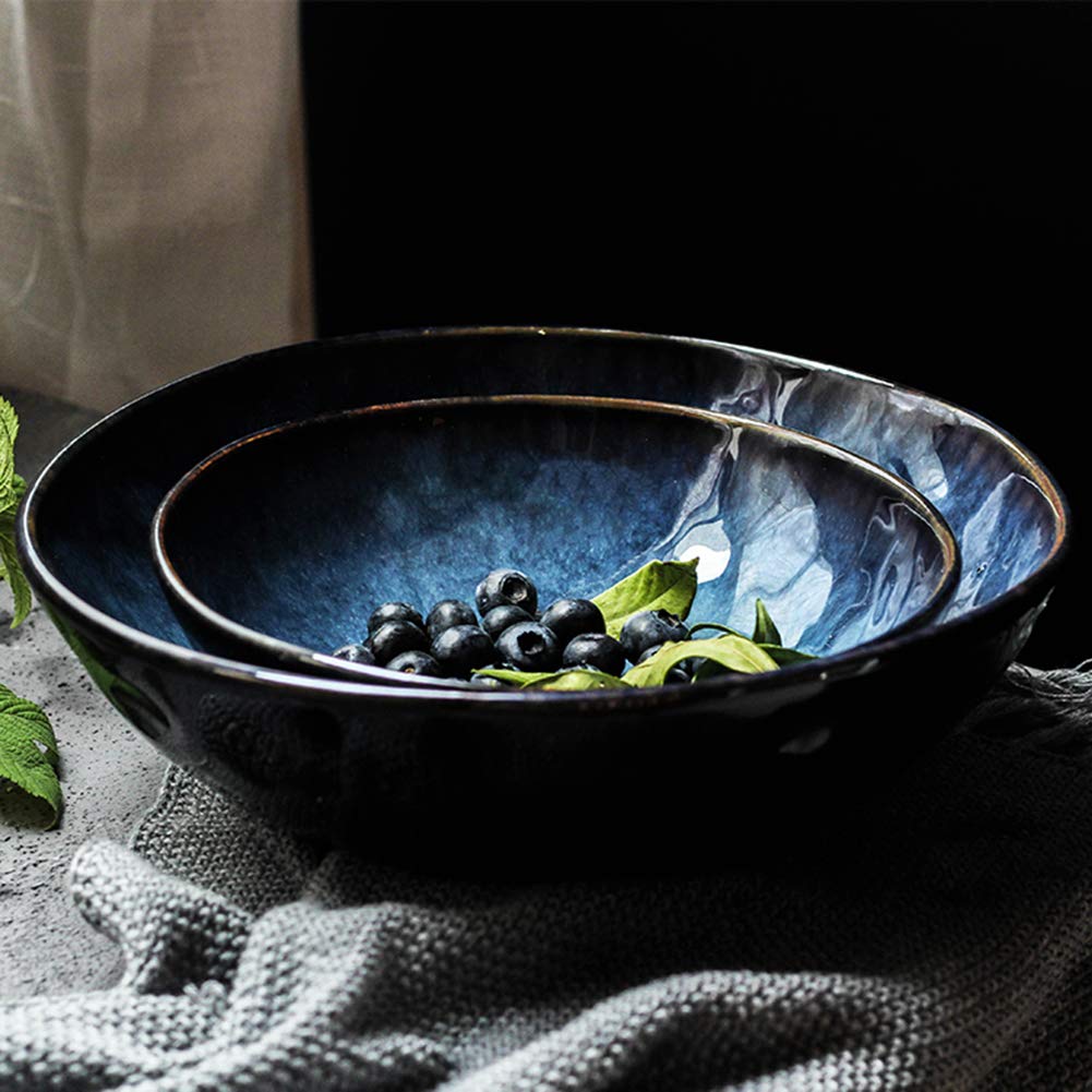 Insalatiera in ceramica blu, ciotola per ramen in stile retrò giapponese, stoviglie creative insalatiera insalatiera ciotola per zuppa L