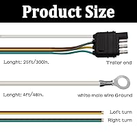 Vista 3 de Kit de extensión de arnés de cableado de luz de remolque de 4 cables planos de 25 pies, arnés de cableado para remolque con cable de tierra blanco