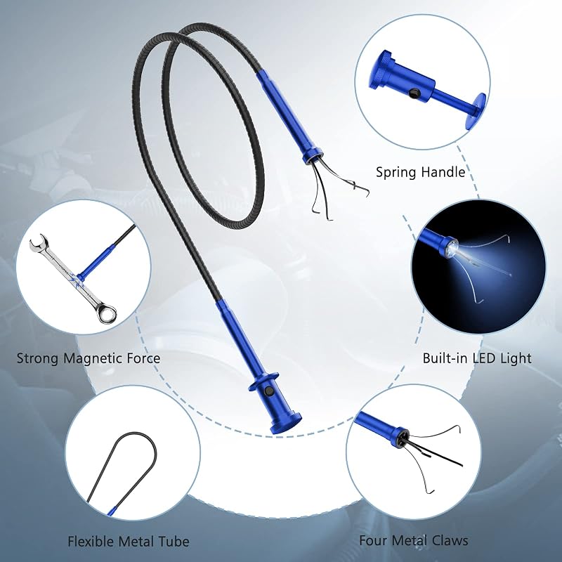 Housolution 72 cm Mágneses Fogó LED Világítással - Hajlítható Szerszám Csavarok, Szögek, Kulcsok Felszedéséhez Nehezen Elérhető Helyekről -