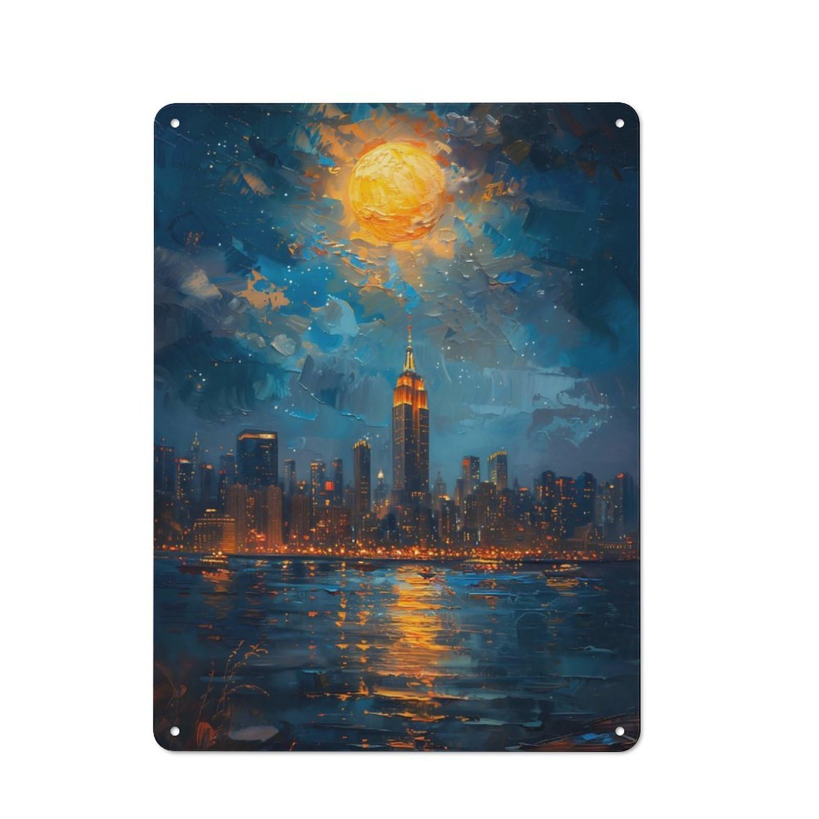 Junmoney Starry Night New York Tin Sign 40X30cm With For Workshop Wall, Rustic Decor, Autumn Room Decor For Fans Of Metal Wall Signs
