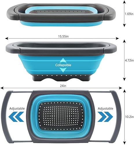 Miniatura 7 de Qimh - colador plegable sobre el fregadero, para cocina apto para lavavajillas, para pasta, verduras y frutas. Coladores de alimentos con asas